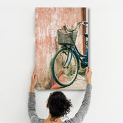 Bicycle with Basket | Glass Wall Art - Artdesigna