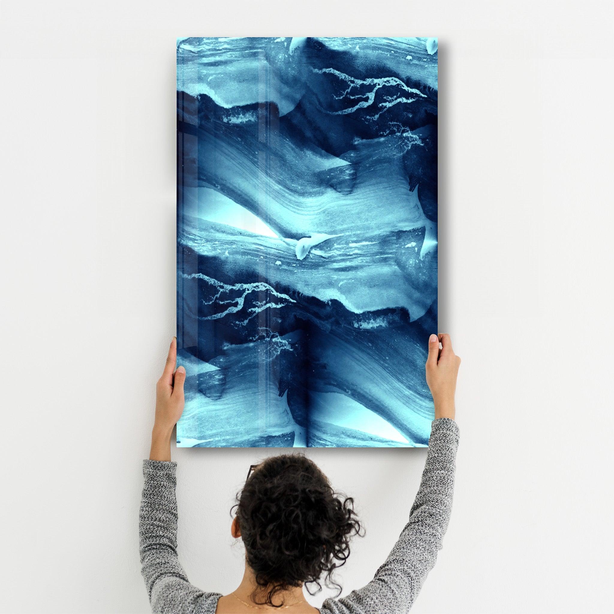 Abstract Waves in Blue | Glass Wall Art - Artdesigna