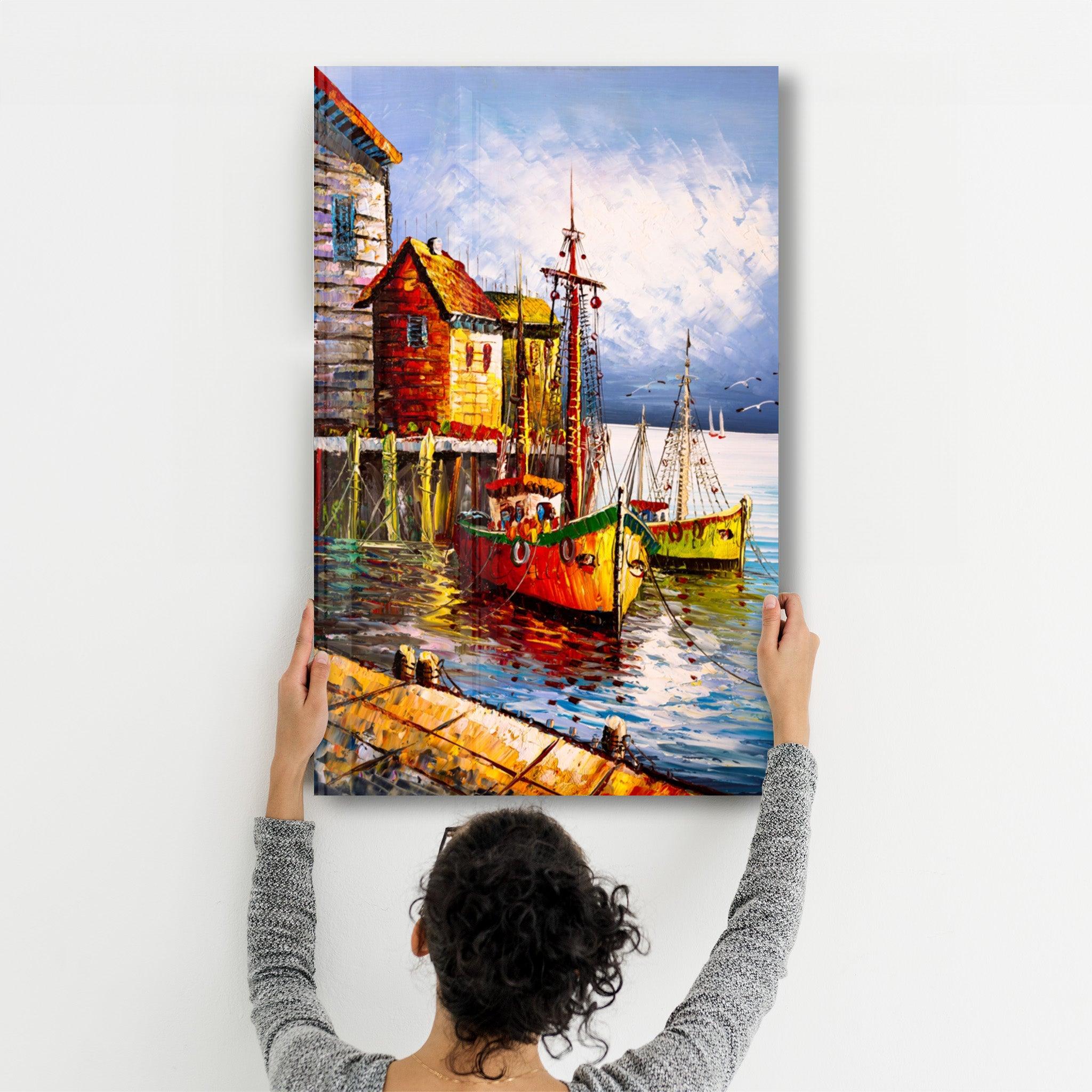 Boats and Houses | Glass Wall Art - Artdesigna