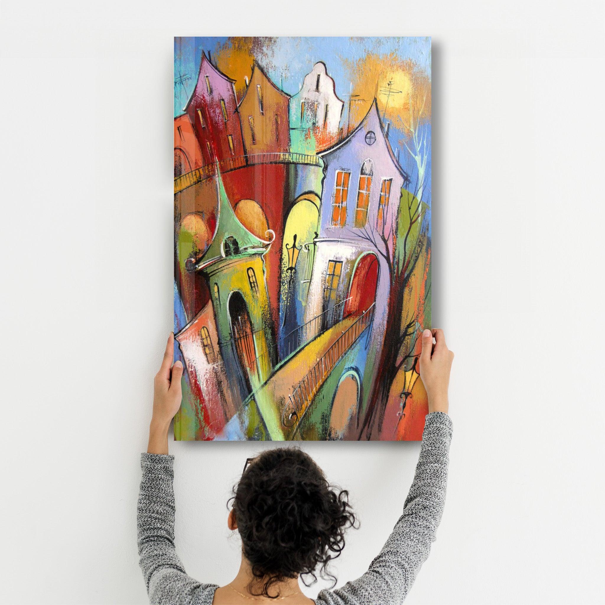 Oil Painting Dream Town | Glass Wall Art - Artdesigna