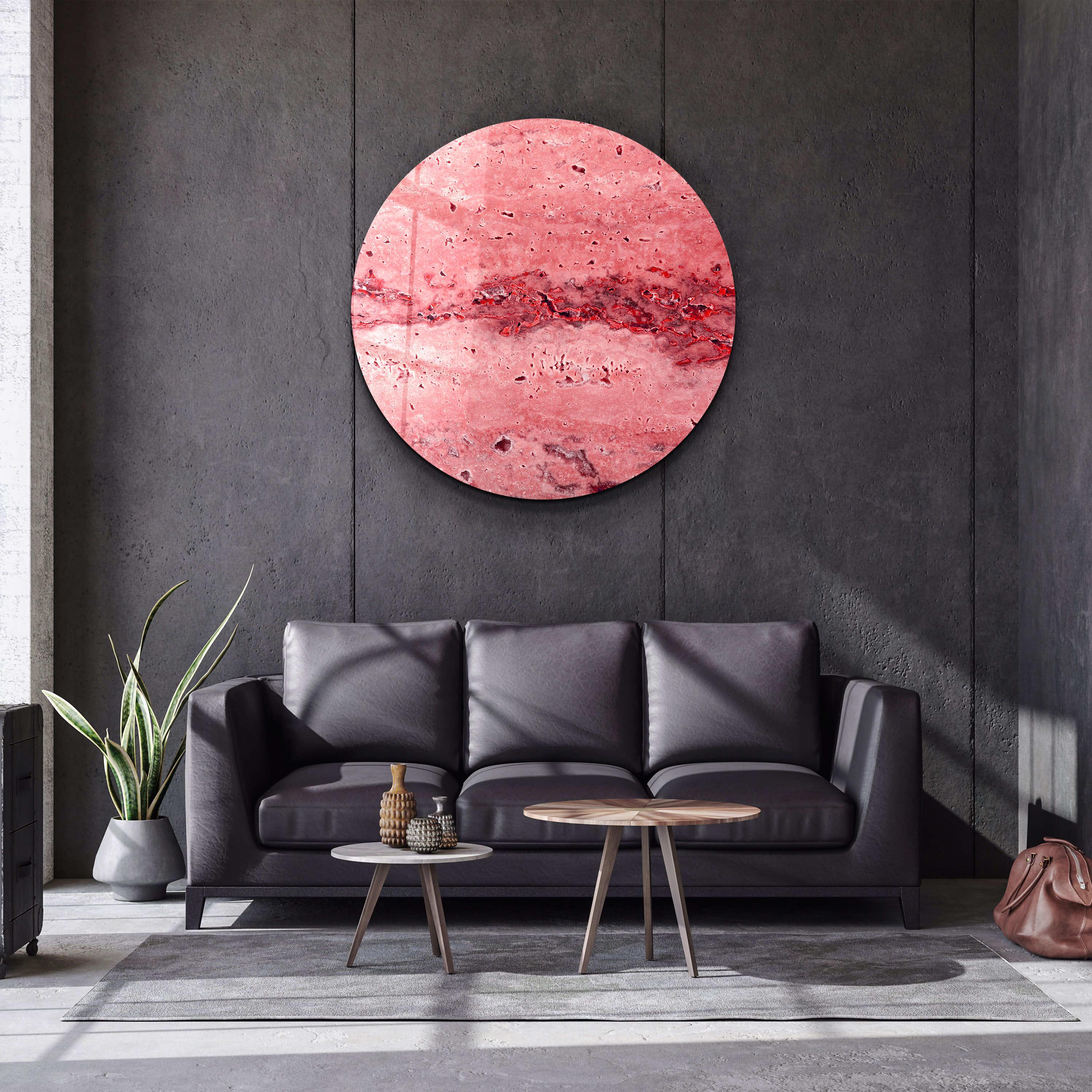 ・"Travertine Stone - PinkRed"・Rounded Glass Wall Art - ArtDesigna Glass Printing Wall Art