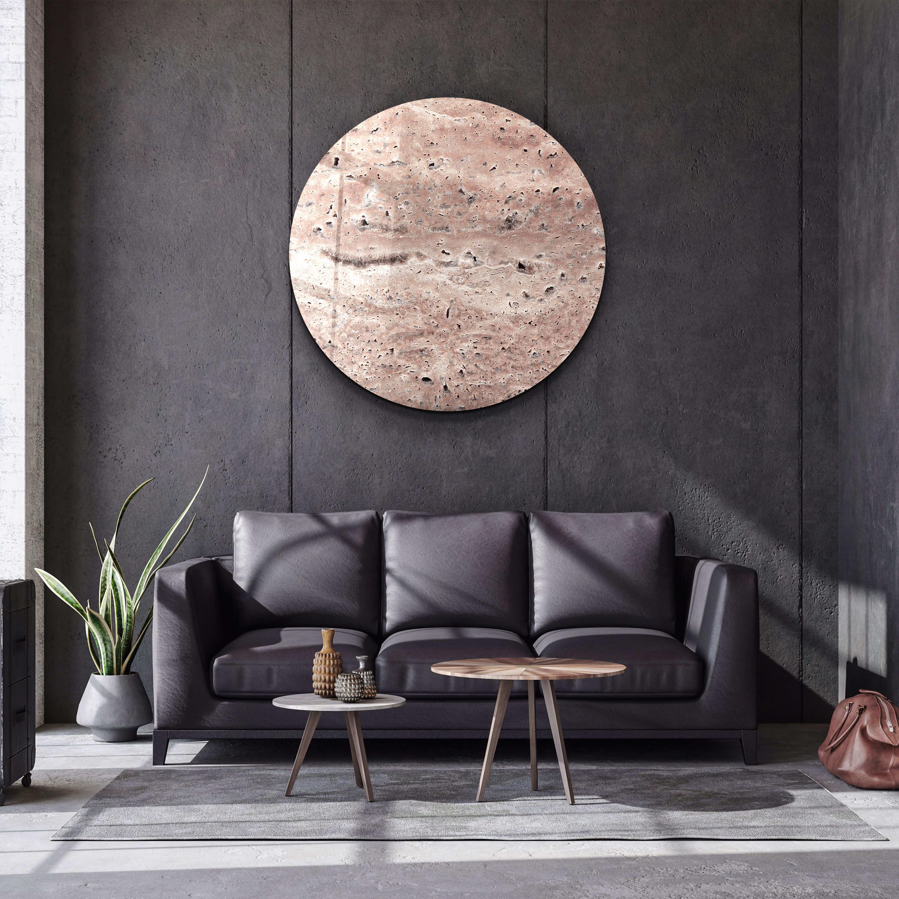 ・"Travertine - Moon - Beige Powder"・Rounded Glass Wall Art - ArtDesigna Glass Printing Wall Art