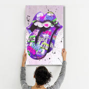 Tongue - Purple | Designer's Collection Glass Wall Art - Artdesigna