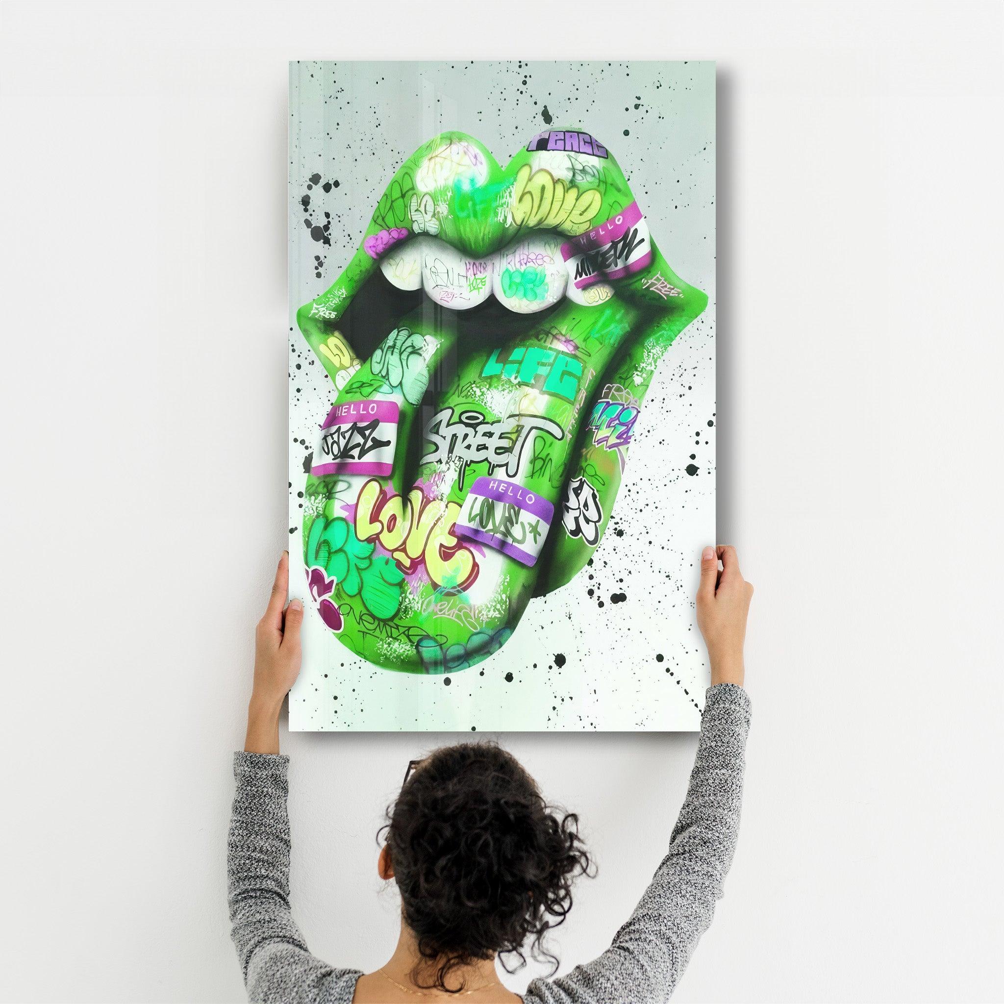 Tongue - Green | Designer's Collection Glass Wall Art - Artdesigna