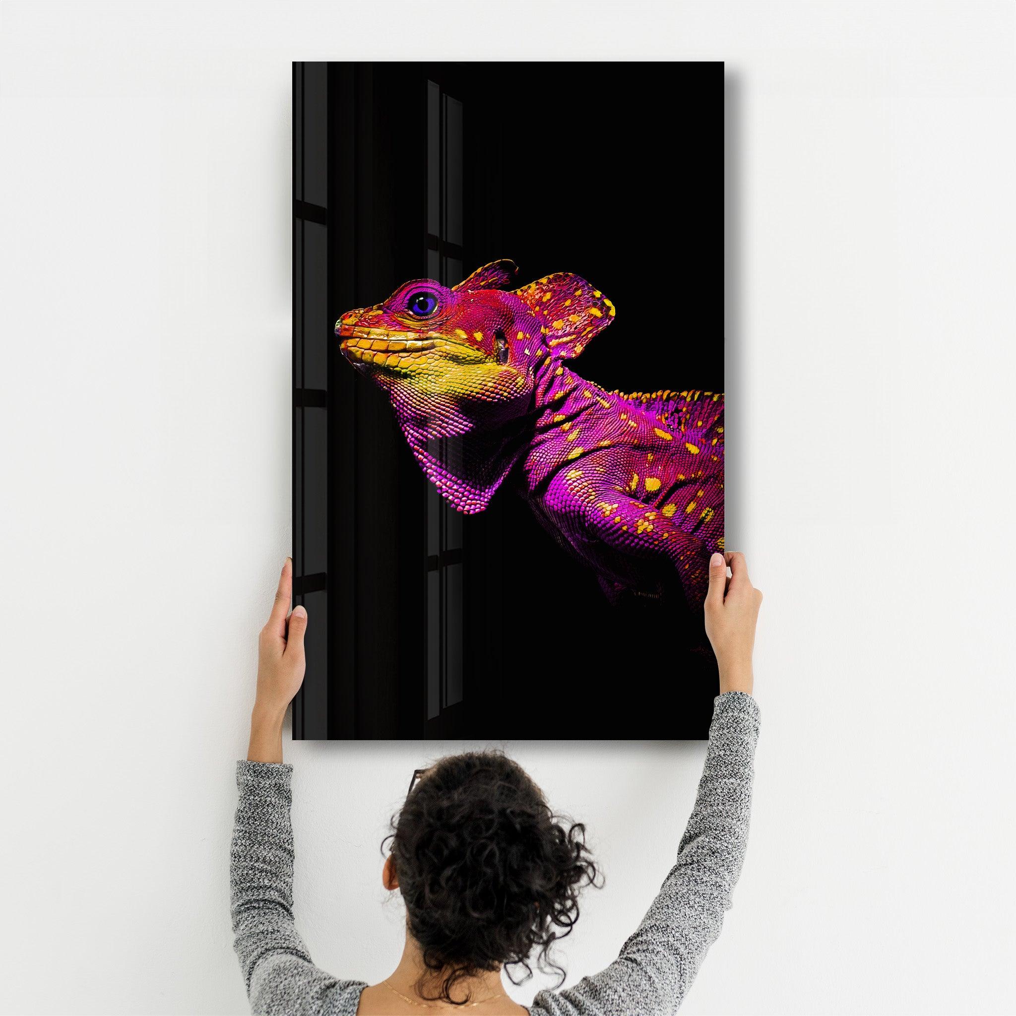 Iguana Magenta | Designer's Collection Glass Wall Art - Artdesigna