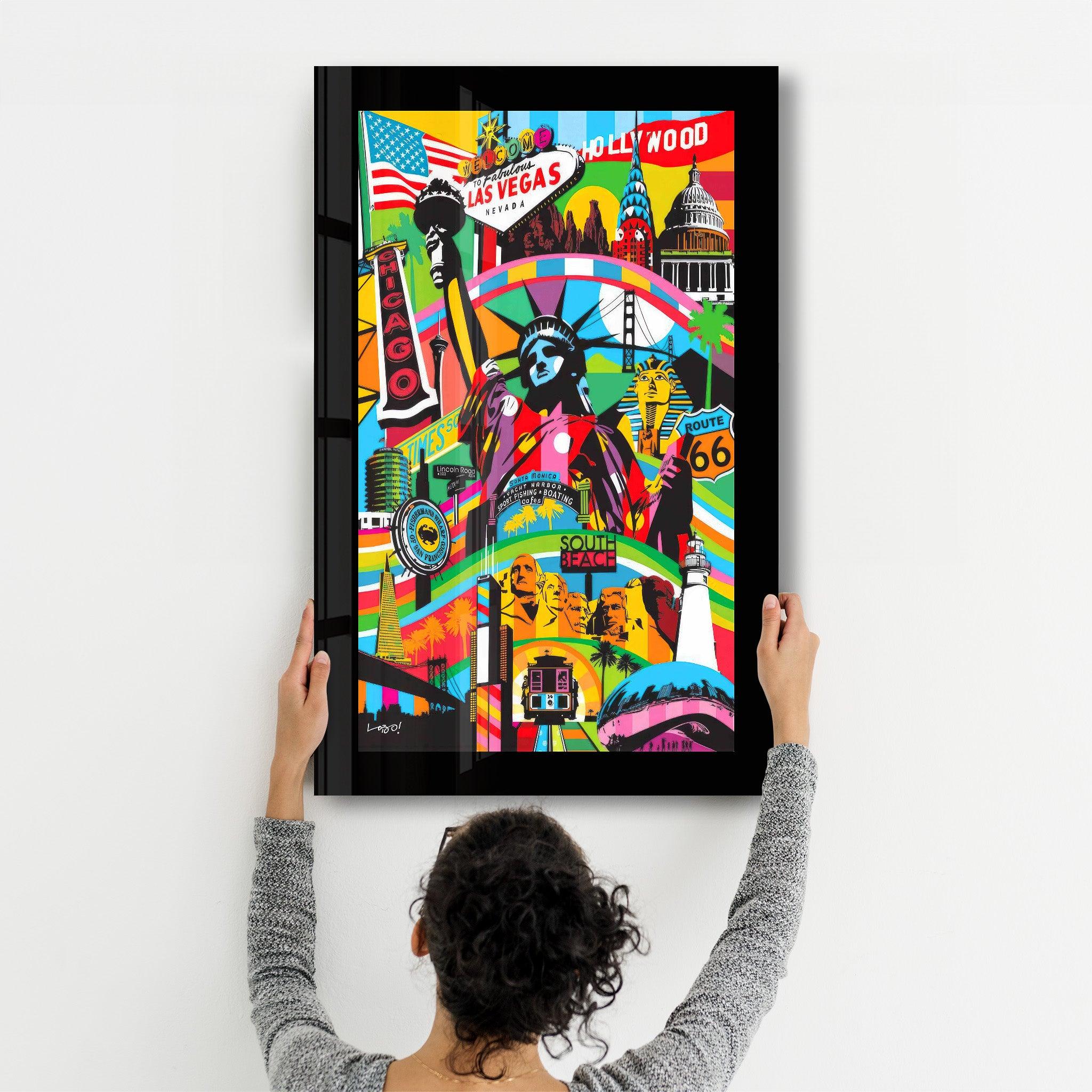 Statue of Liberty Pop Art | Designer's Collection Glass Wall Art - Artdesigna