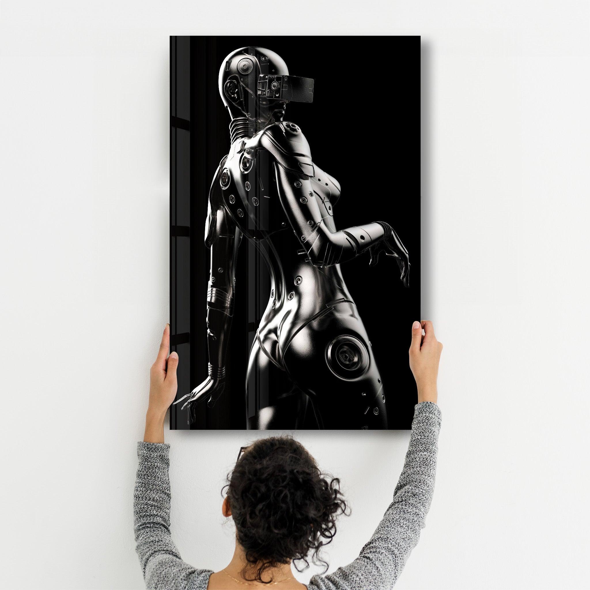 Robo Girl Silver | Designer's Collection Glass Wall Art - Artdesigna