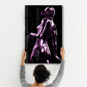 Steel Robot Girl in Purple | Designer's Collection Glass Wall Art - Artdesigna