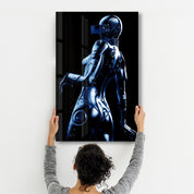 Steel Robot Girl in Blue | Designer's Collection Glass Wall Art - Artdesigna