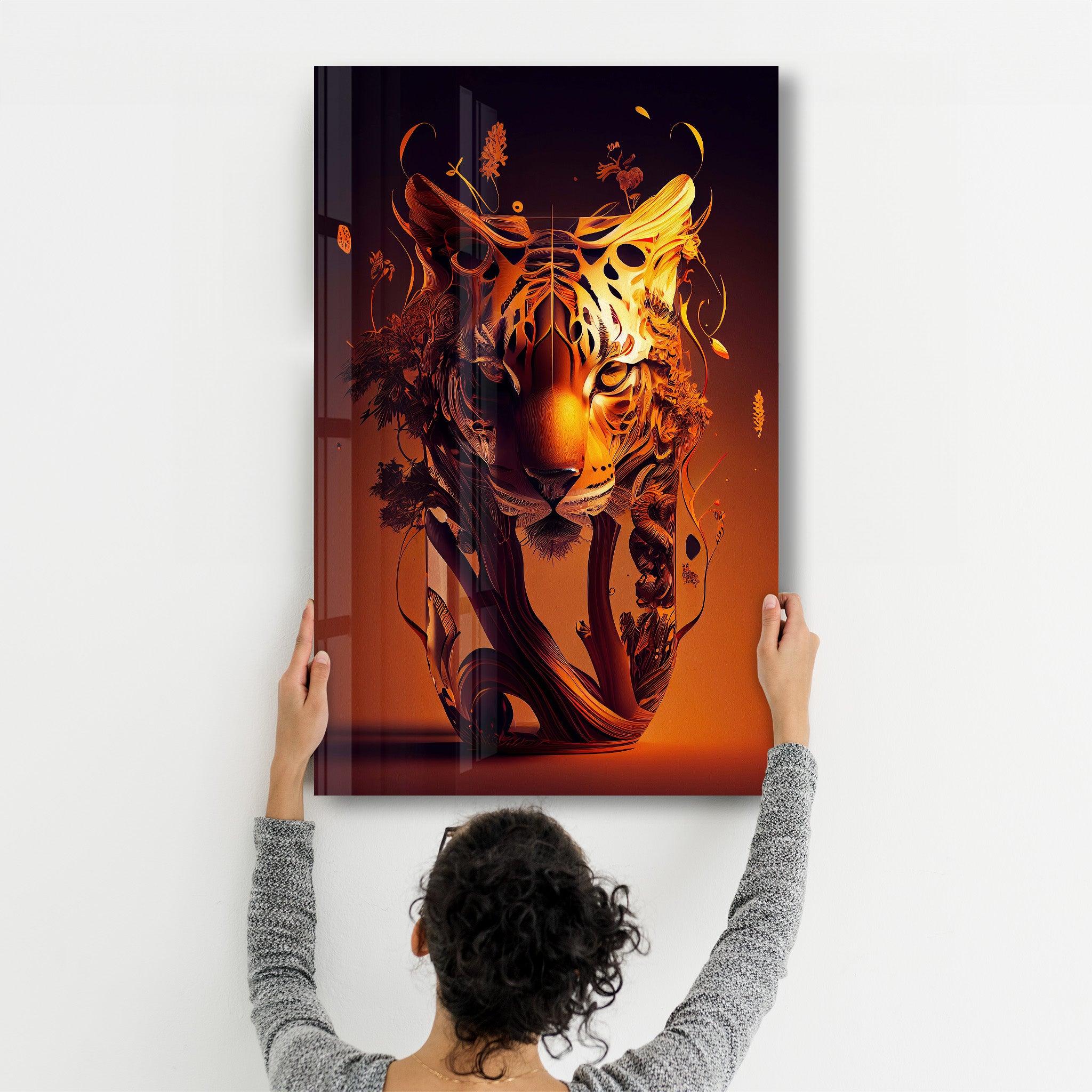 Tiger Vase | Secret World Collection Glass Wall Art - Artdesigna