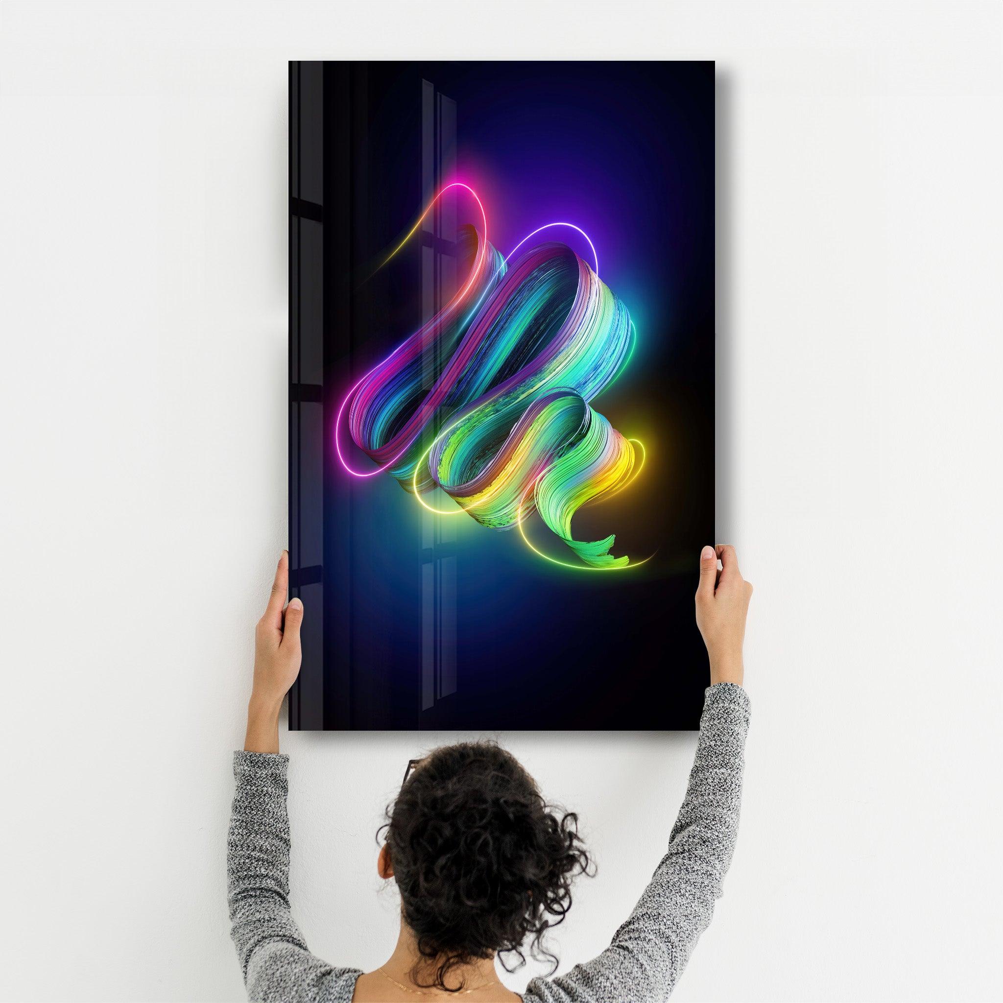 Neon Brush Strokes | Glass Wall Art - Artdesigna