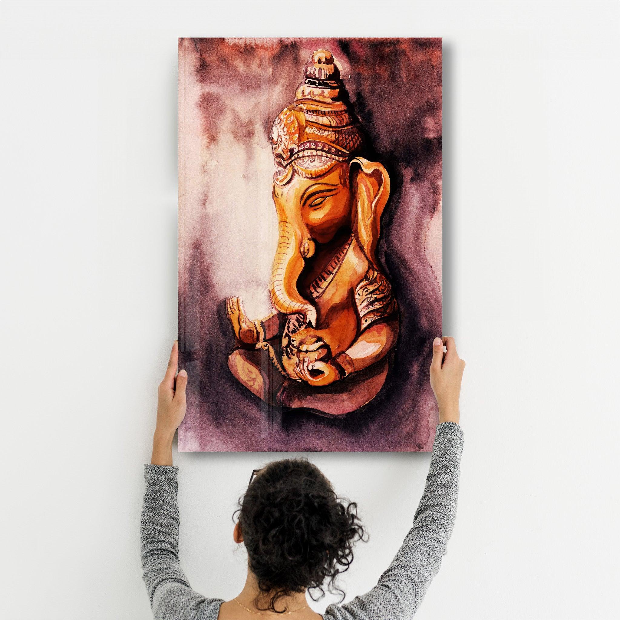 Indian Lord Ganesh | Glass Wall Art - Artdesigna