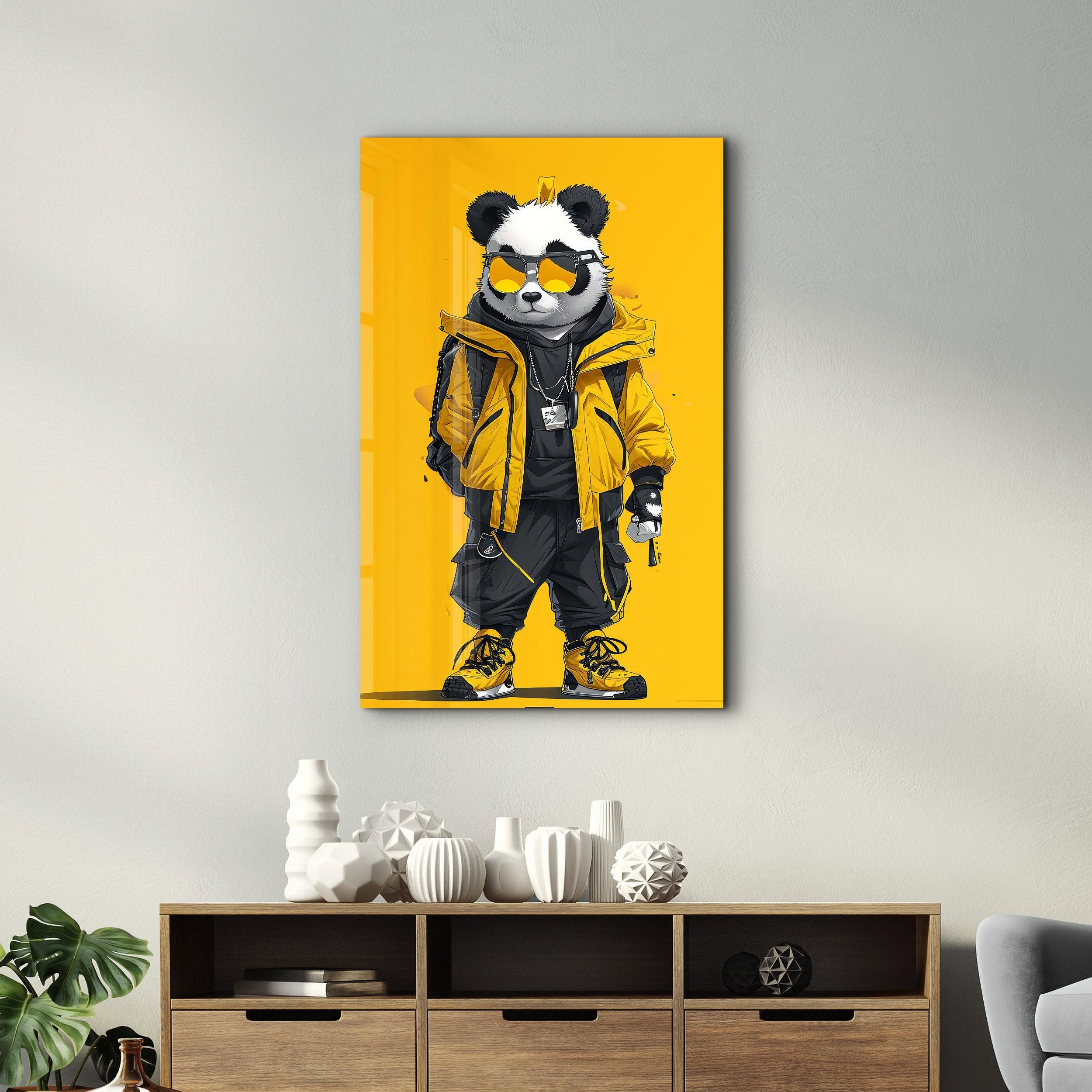 Stylish Panda - Glass Wall Art - Artdesigna