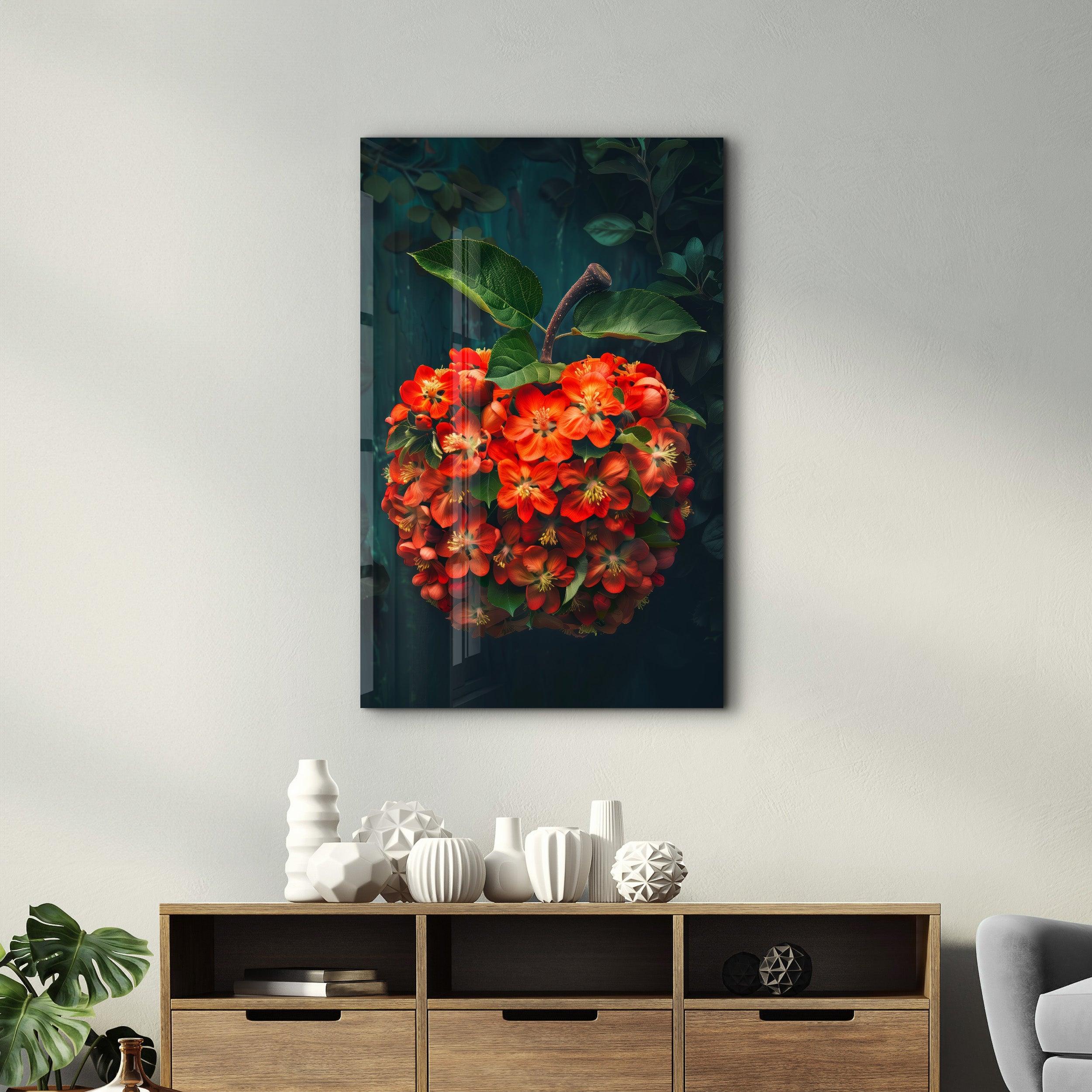 Apple Flowers - Contemporary Glass Wall Art - Artdesigna