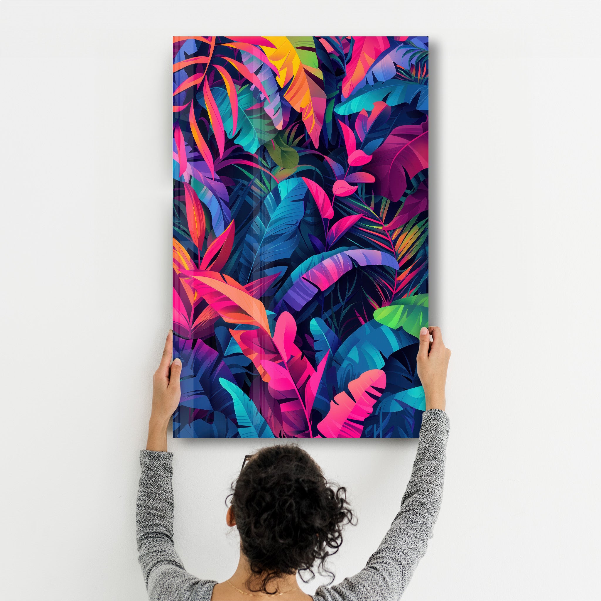 Colorful Tropical Leaves - Glass Wall Art - Artdesigna