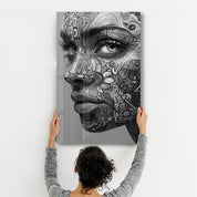 Psychedelic Floral Portrait B&W | Glass Wall Art