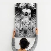 Lord Ganesh B&W Sculpture | Glass Wall Art - Artdesigna