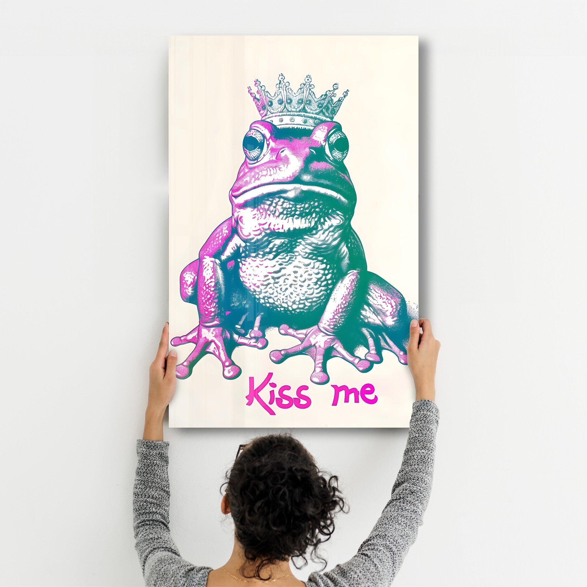 Kiss Me - Frog | Designers Collection Glass Wall Art - Artdesigna