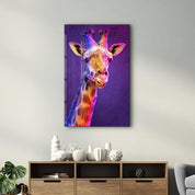 Purple Giraffe | Glass Wall Art - Artdesigna