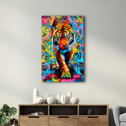 Abstract Colorful Tiger | Glass Wall Art - Artdesigna