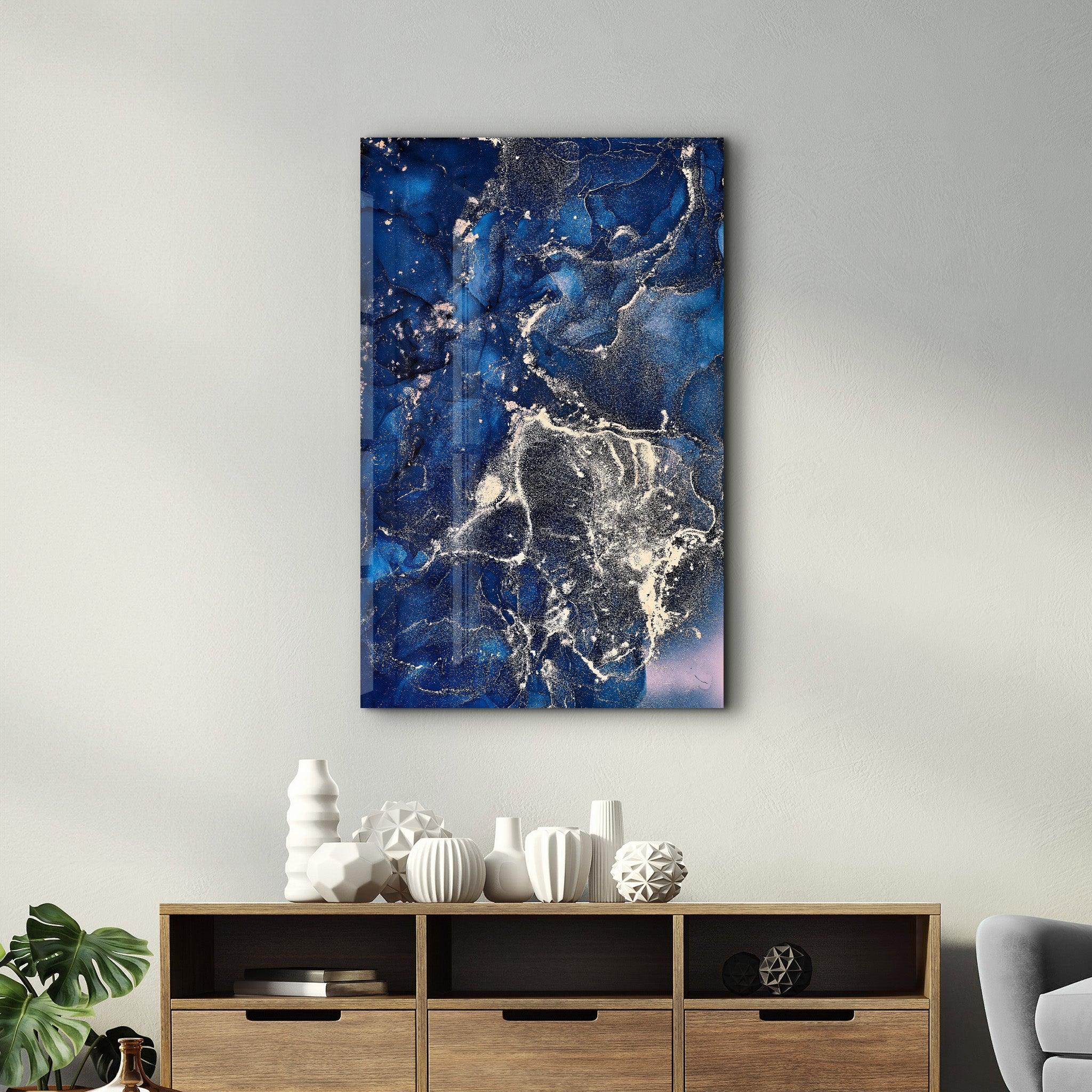 Dark Blue Wave Pattern | Glass Wall Art - Artdesigna