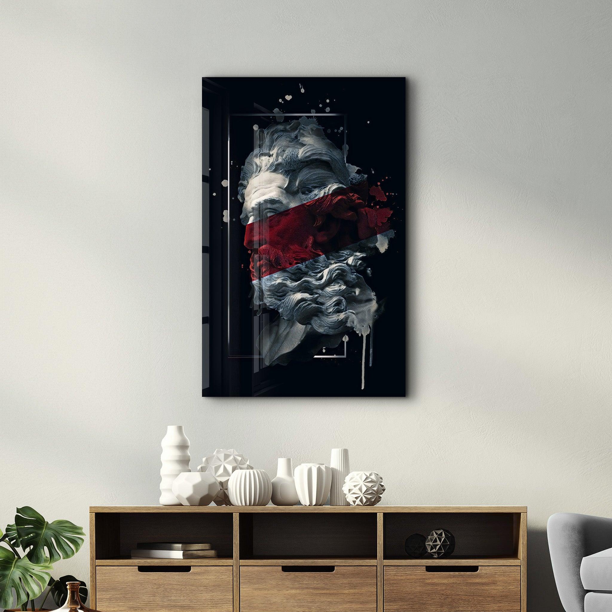 Abstract Red Poseidon | Glass Wall Art - Artdesigna