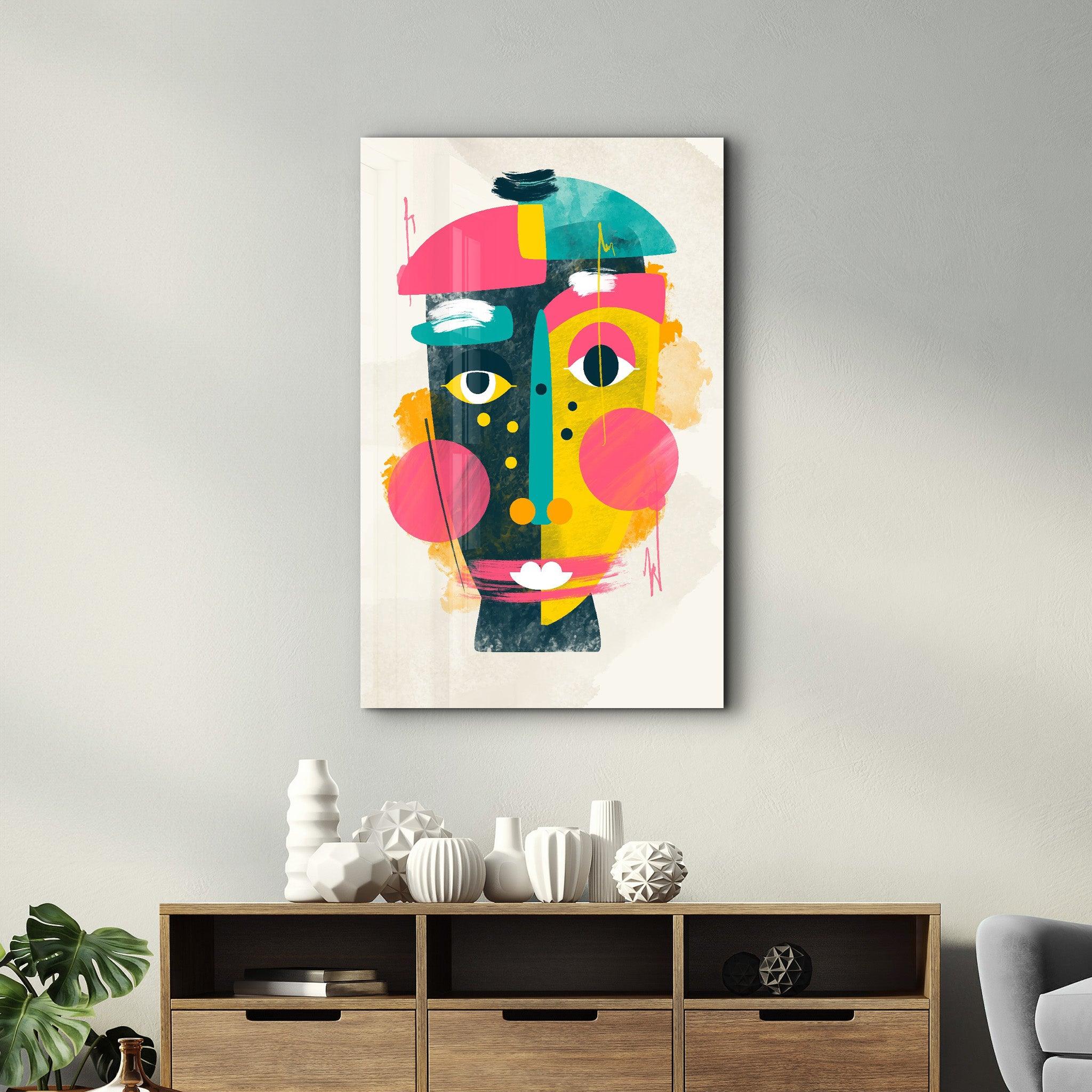 Abstract Colorful Face V1 | Glass Wall Art - Artdesigna