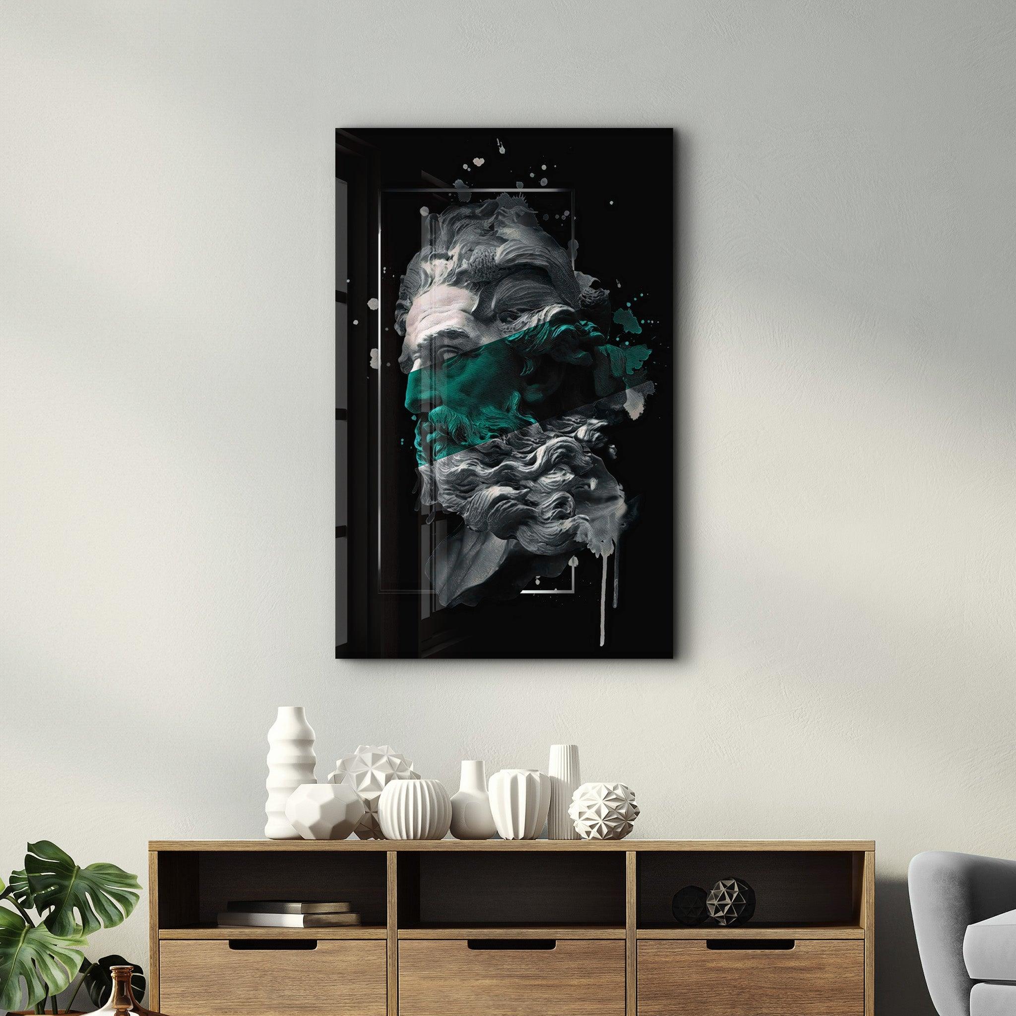 Abstract Green Poseidon | Glass Wall Art - Artdesigna