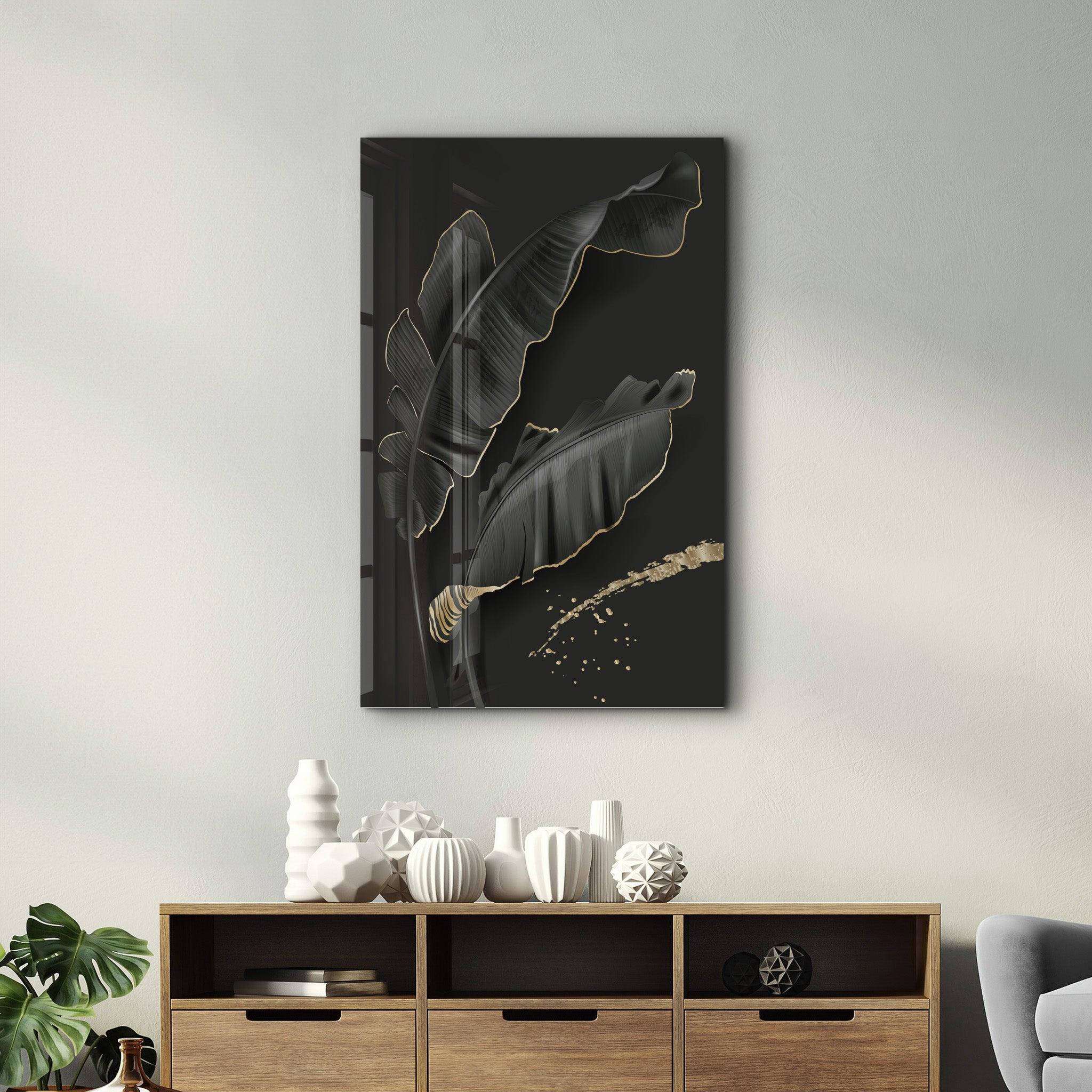 Black and Gold Feather | Glass Wall Art - Artdesigna