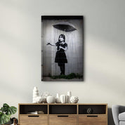 Banksy - Girl with an umbrella | Glass Wall Art - Artdesigna