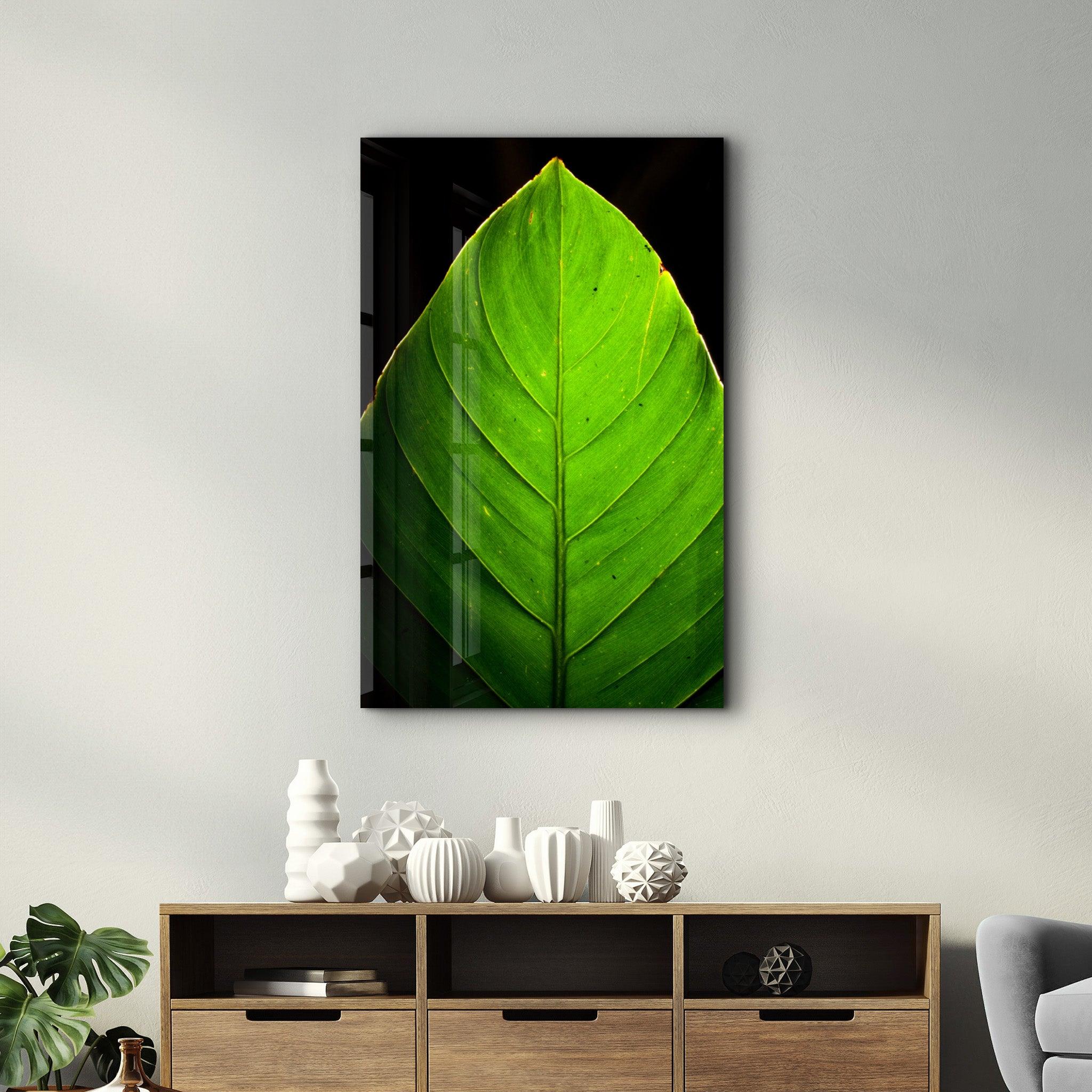 Green Leaf 1 | Glass Wall Art - Artdesigna