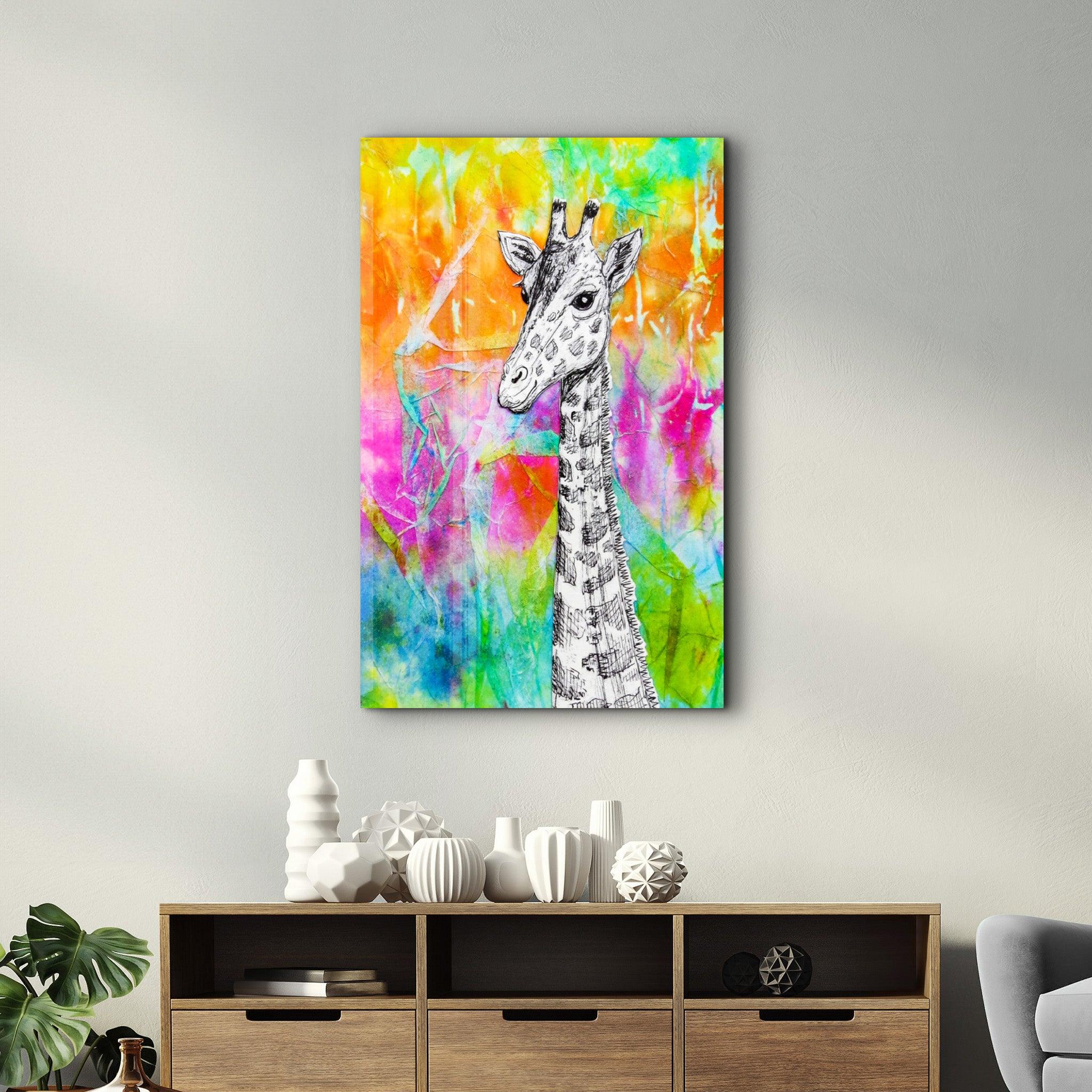 Colorful Giraffe | Glass Wall Art - Artdesigna