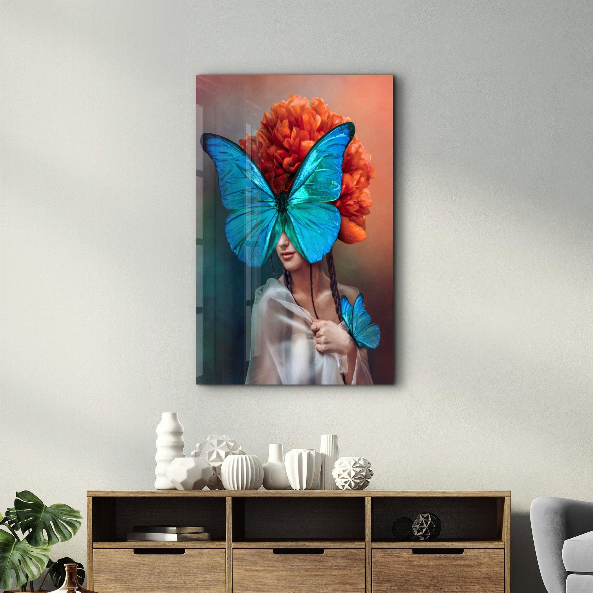 Blue Wings | Glass Wall Art - Artdesigna