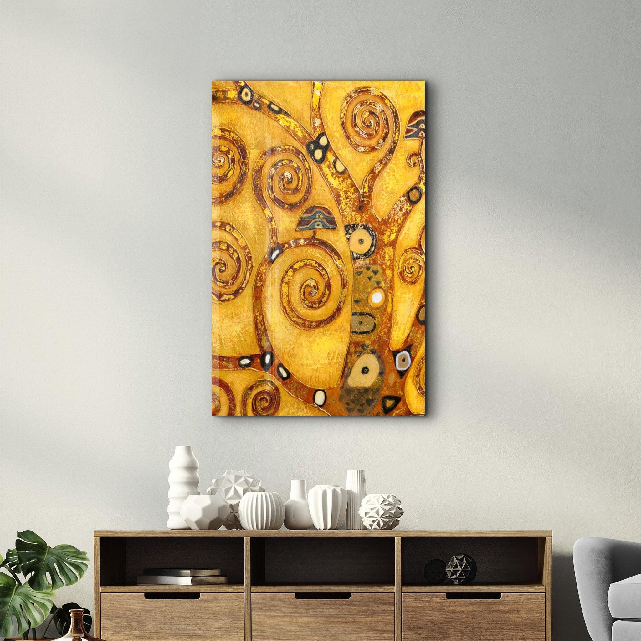 Abstract Golden Tree | Glass Wall Art - Artdesigna