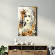 Silent Rose Woman Portrait | Glass Wall Art - Artdesigna