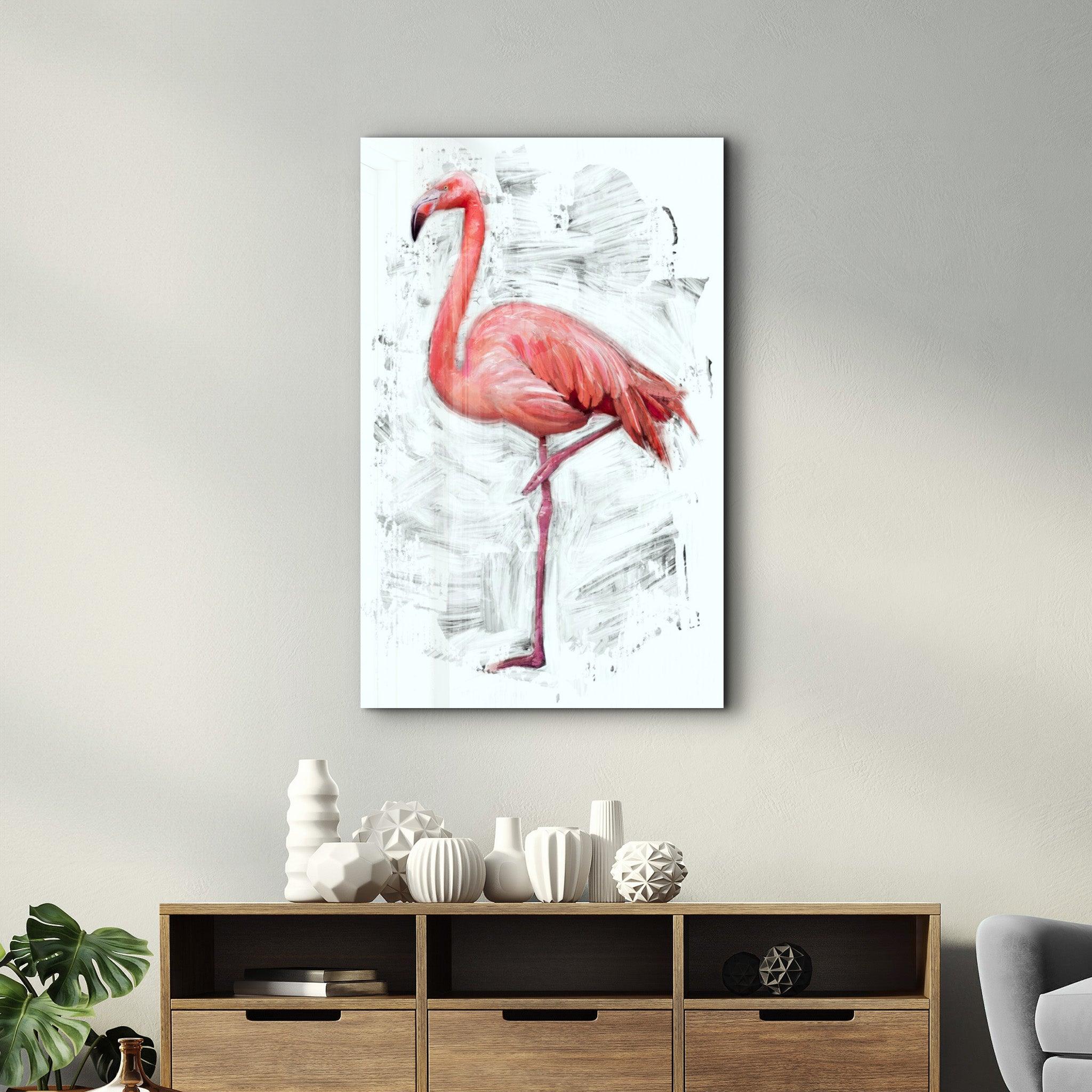 Abstract Flamingo | Glass Wall Art - Artdesigna