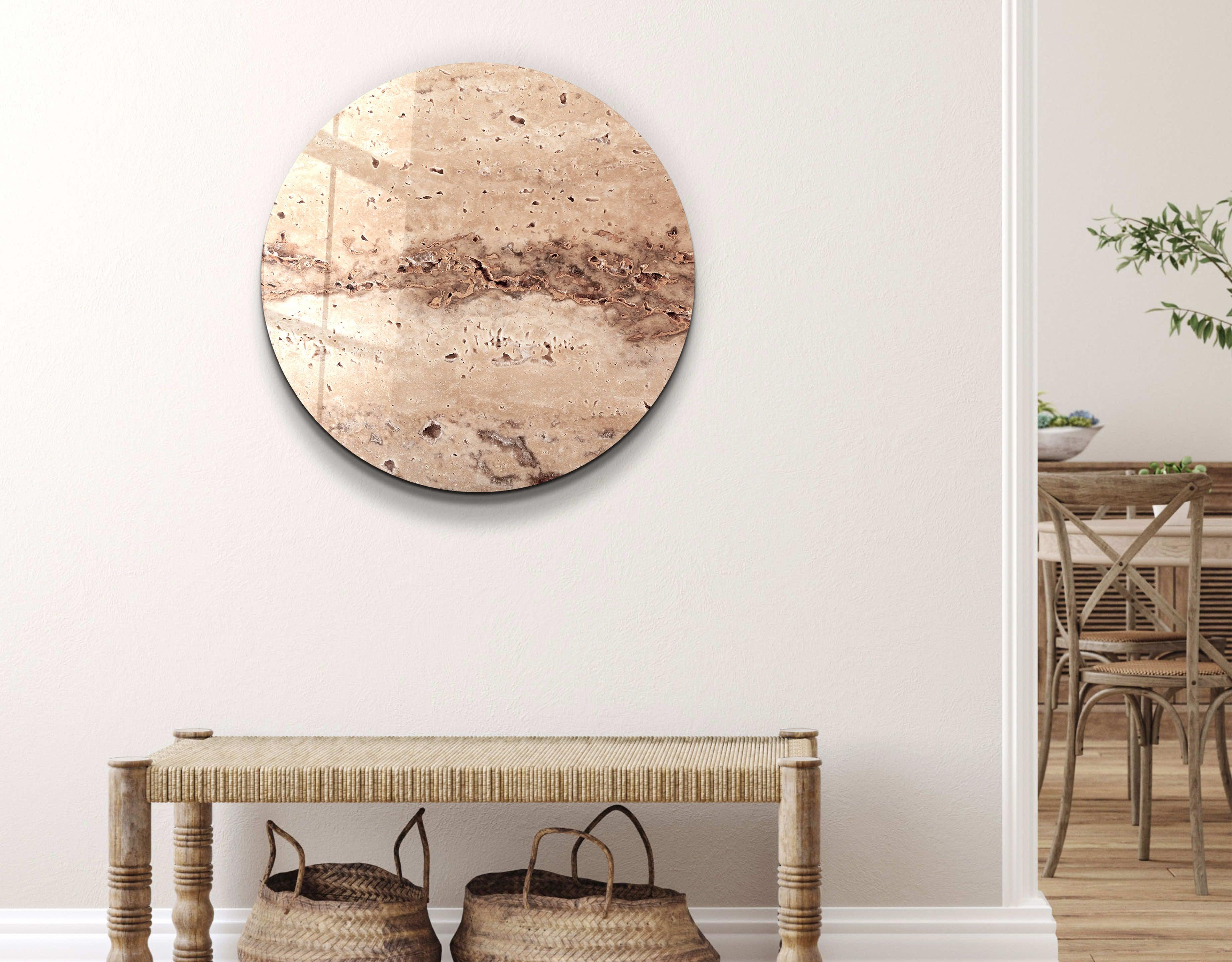 ・"Travertine Stone -Beige"・Rounded Glass Wall Art - ArtDesigna Glass Printing Wall Art