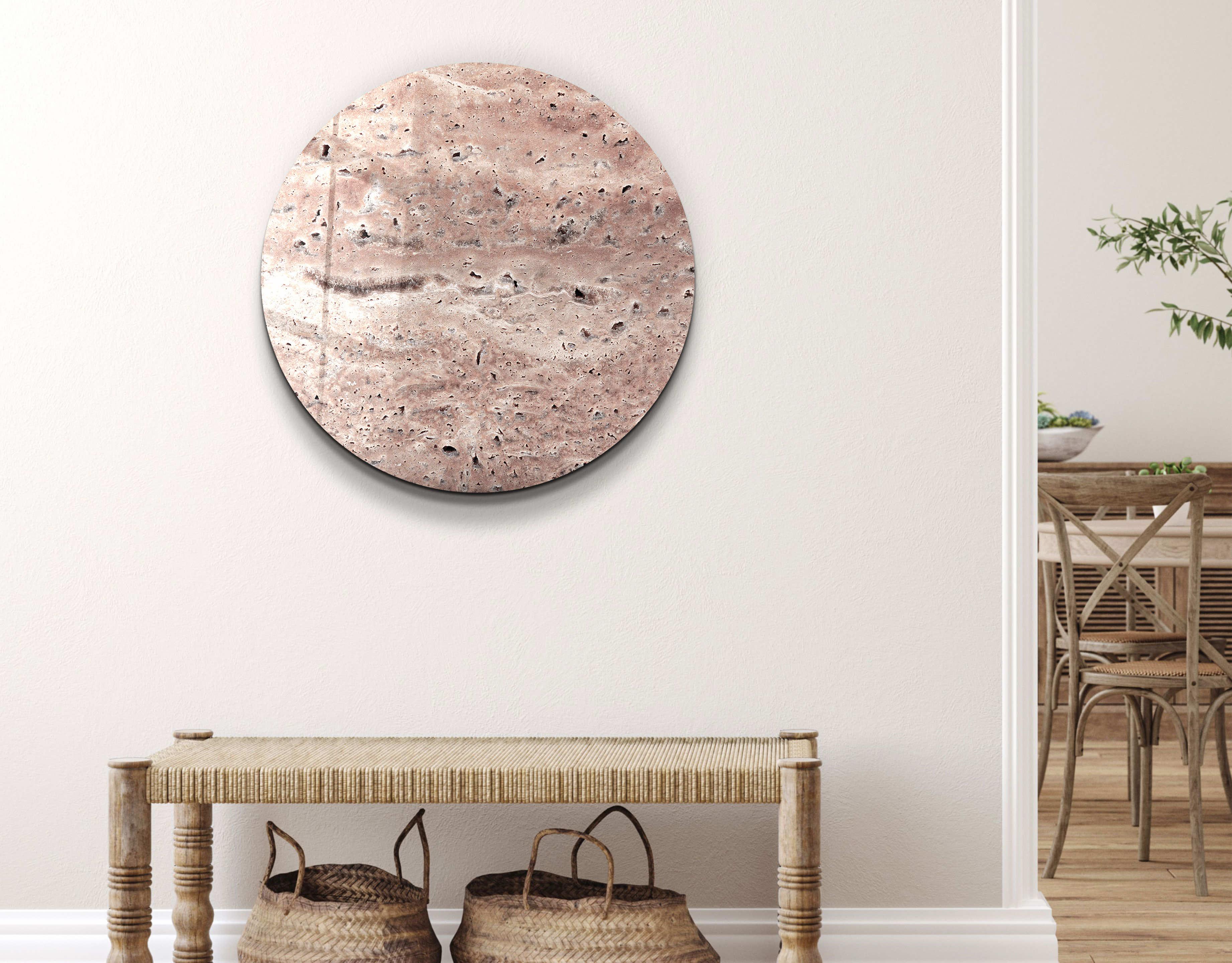 ・"Travertine - Moon - Beige Powder"・Rounded Glass Wall Art - ArtDesigna Glass Printing Wall Art