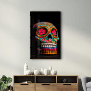 Sugar Skull - Mexican Skull | Designers Collection Glass Wall Art - Artdesigna