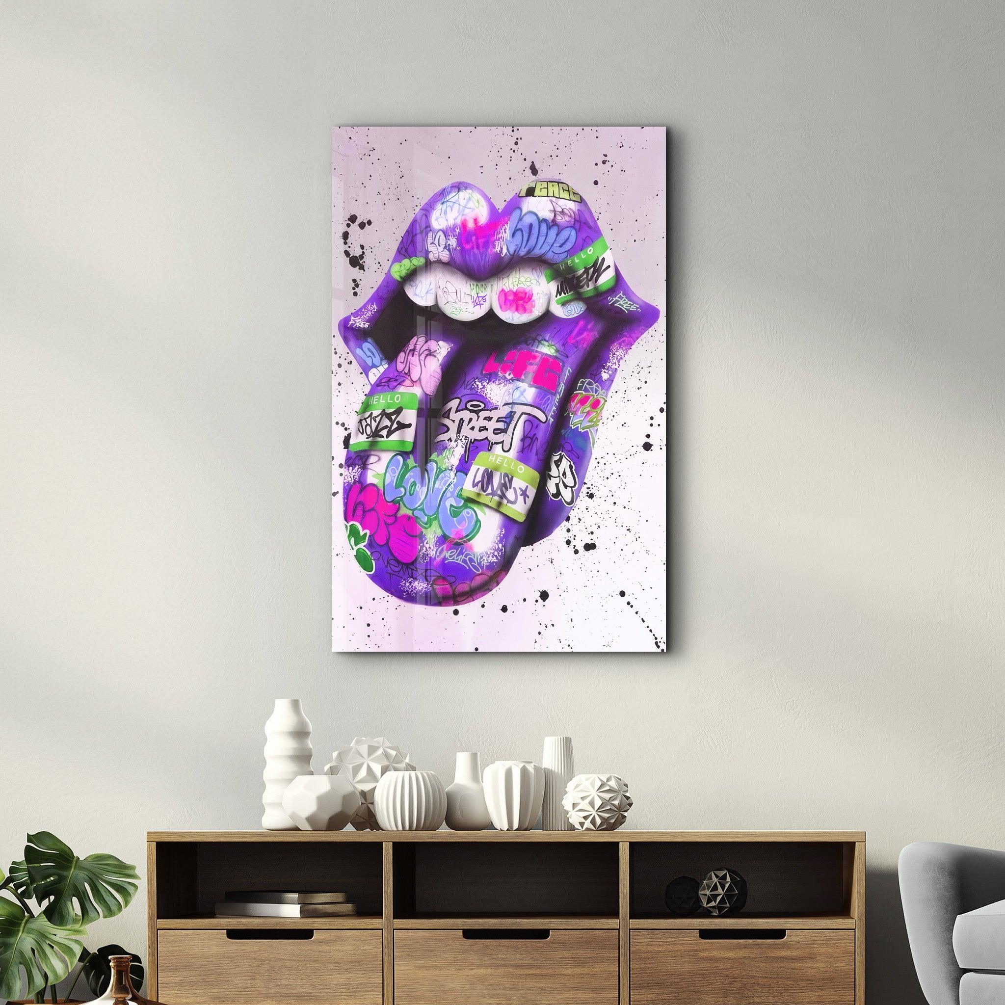 Tongue - Purple | Designer's Collection Glass Wall Art - Artdesigna