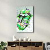 Tongue - Green | Designer's Collection Glass Wall Art - Artdesigna