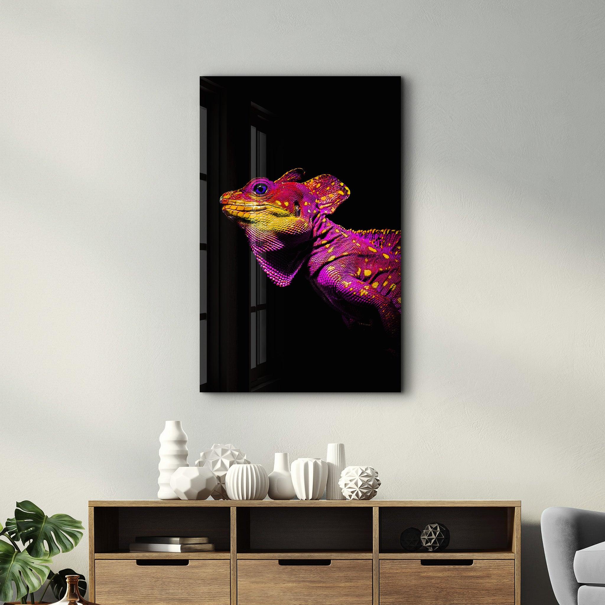 Iguana Magenta | Designer's Collection Glass Wall Art - Artdesigna