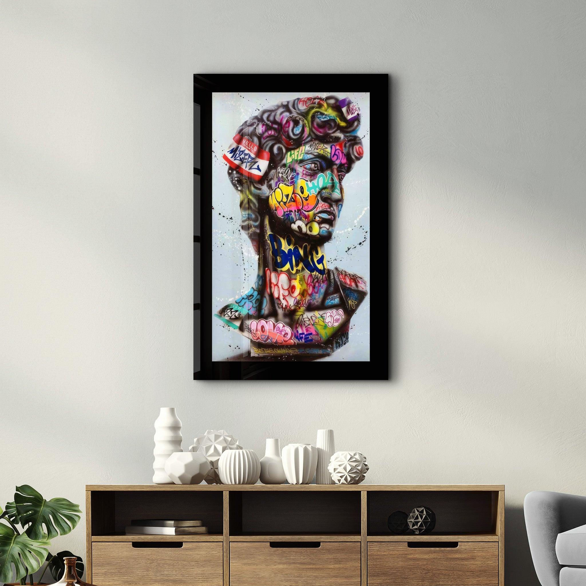 Bordered Statue Pop Art | Designer's Collection Glass Wall Art - Artdesigna