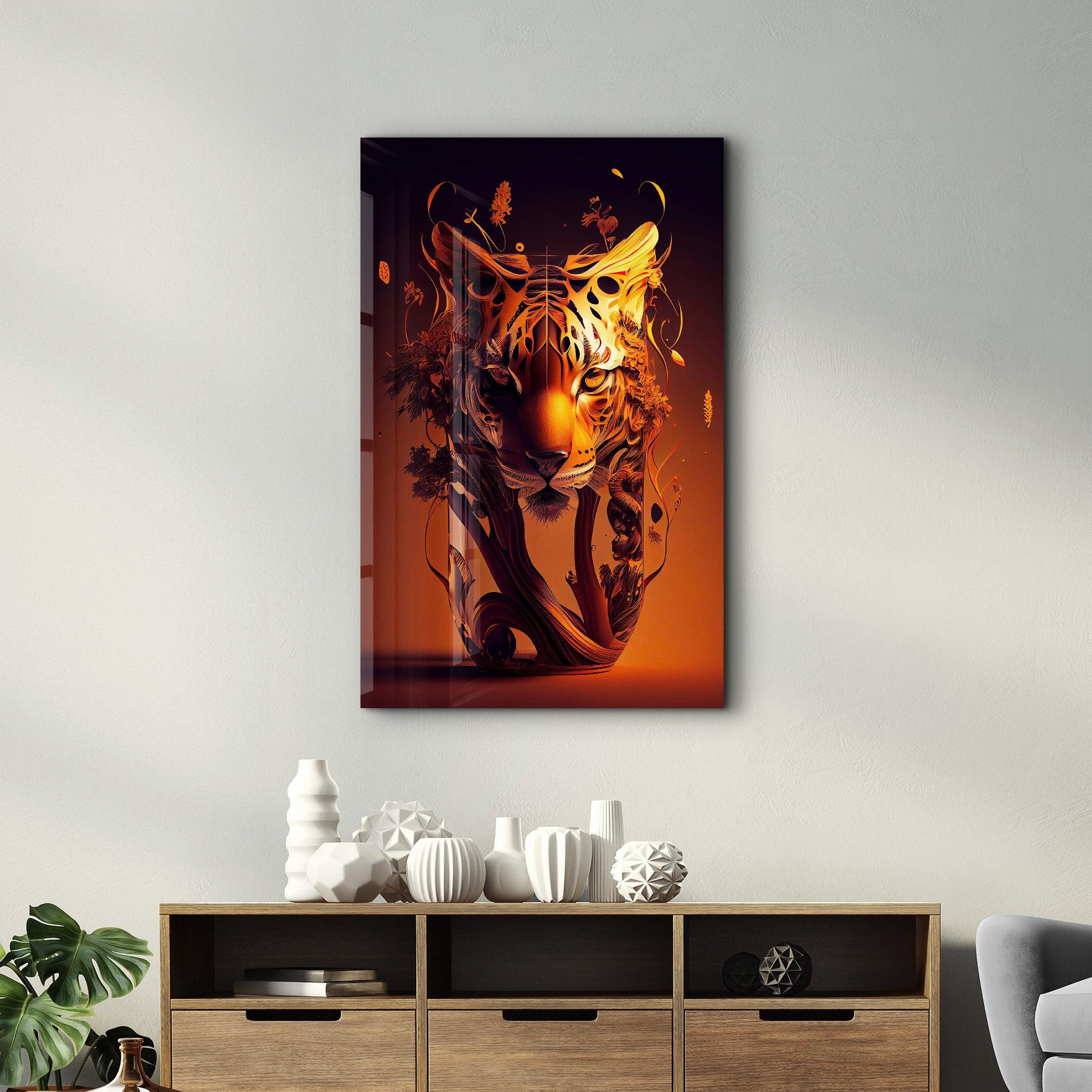 Tiger Vase | Secret World Collection Glass Wall Art - Artdesigna