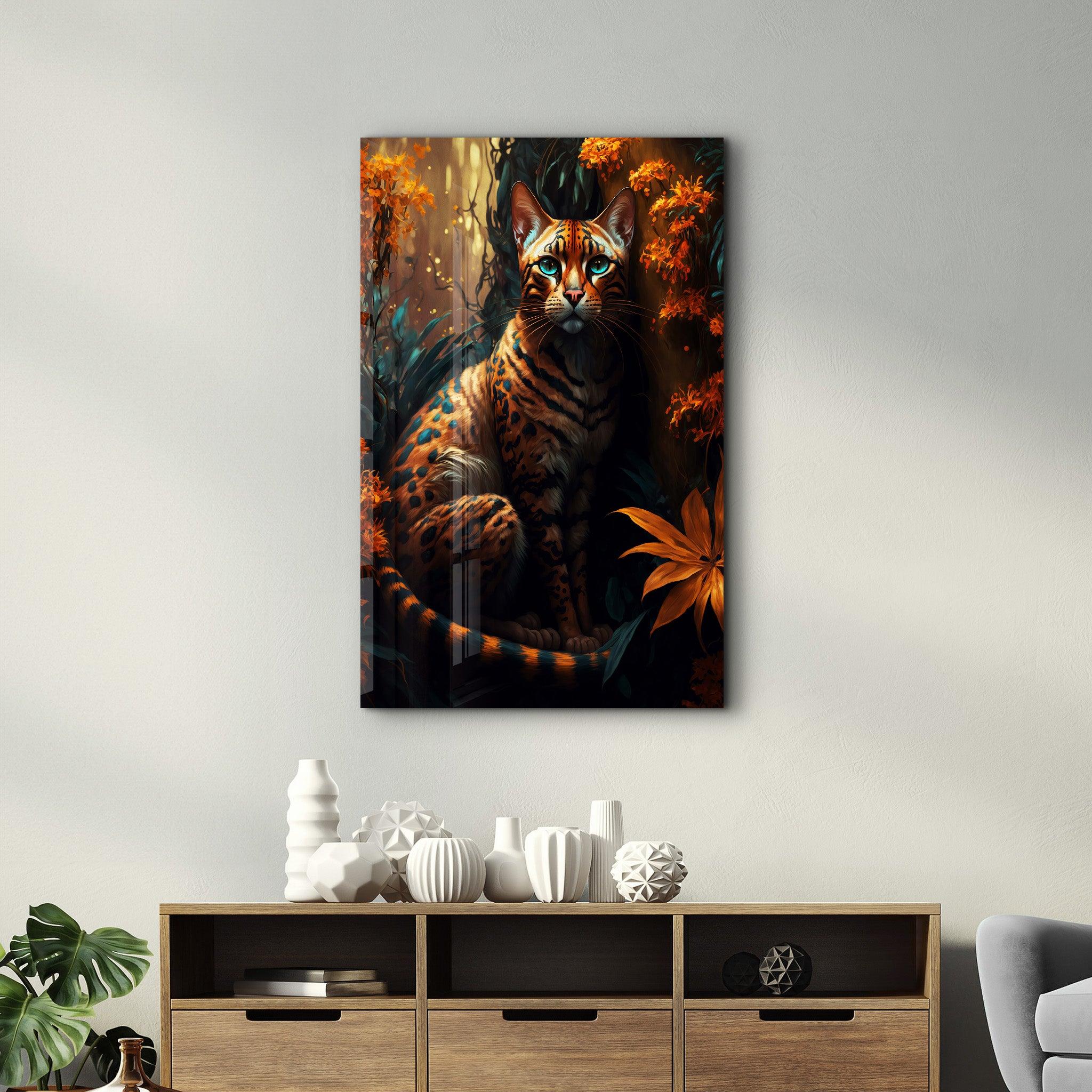 Forest Cat | Secret World Collection Glass Wall Art - Artdesigna