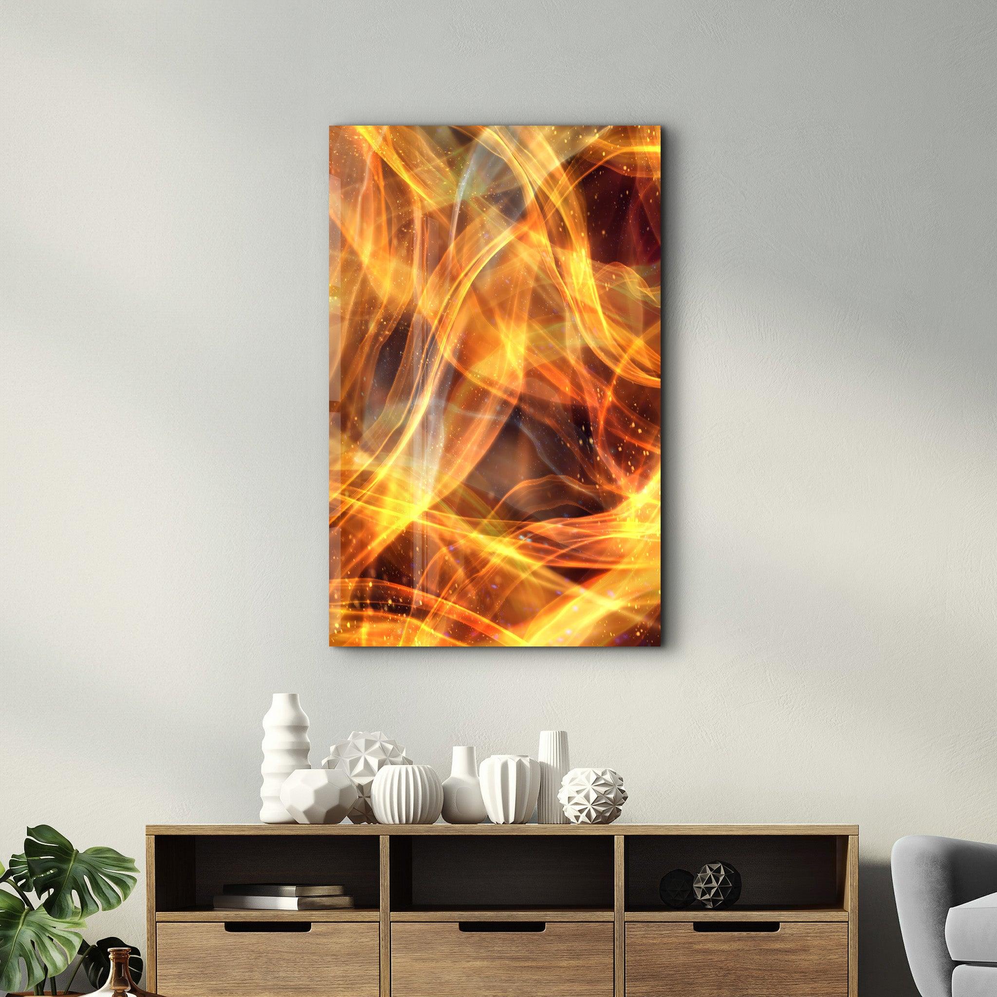 Flame Brush Strokes | Glass Wall Art - Artdesigna