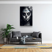 Sugar Skull Make Up | Designers Collection Glass Wall Art - Artdesigna