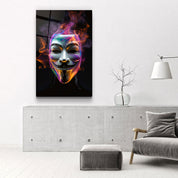 Salvador Mask with Neon Smokes | Designers Collection Glass Wall Art - Artdesigna