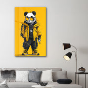 Stylish Panda - Glass Wall Art - Artdesigna