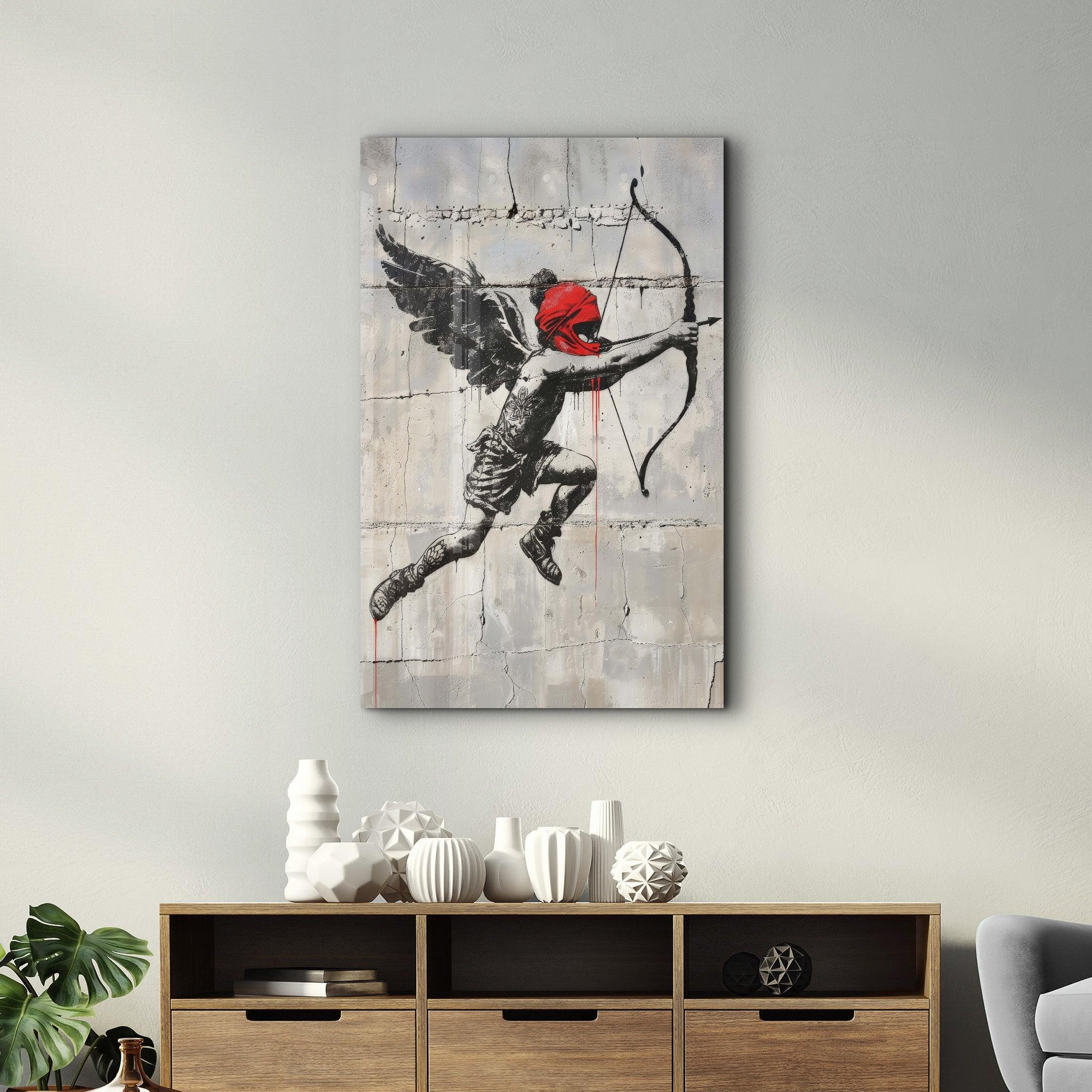 Cupid&Love Banksy Style | Designers Collection Glass Wall Art - Artdesigna